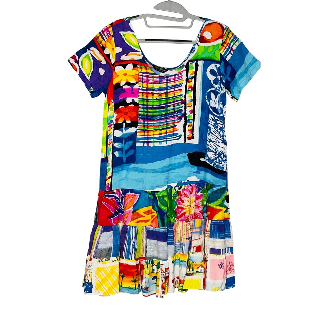JAMS WORLD women's ruffle dress w329‎ rayon flower kraze Hawaiian Tropical print